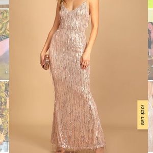 Endless Festivities Rose Gold Sequin Fringe Lace Up Dress